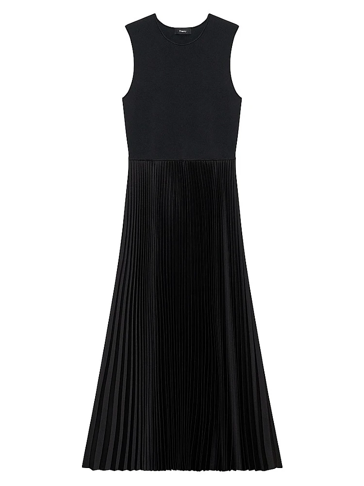 Satin Sunburst Pleated Midi-Dress