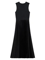 Satin Sunburst Pleated Midi-Dress
