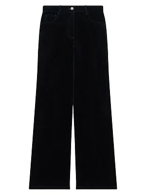 Mid-Rise Straight-Leg Velvet Pants