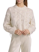 Feather-Embellished Cable-Knit Sweater