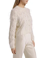 Feather-Embellished Cable-Knit Sweater