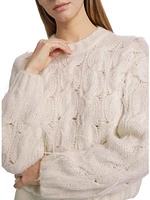 Feather-Embellished Cable-Knit Sweater
