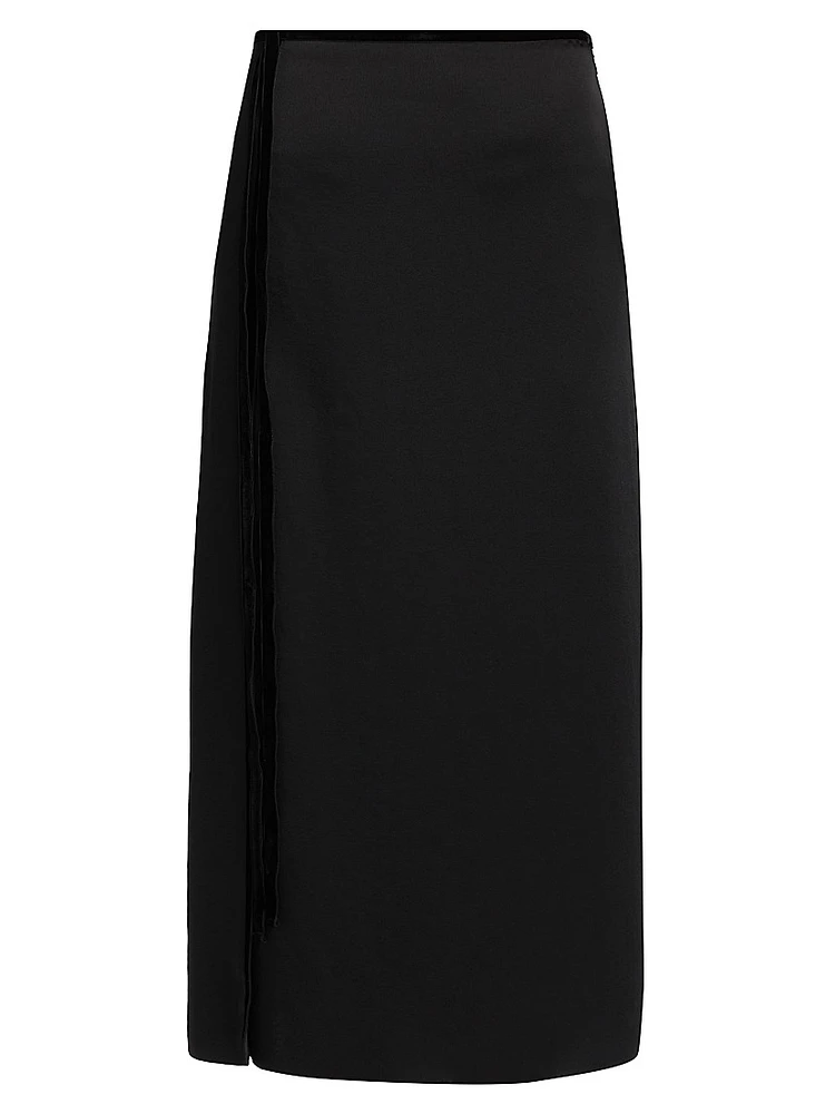 Velvet Trim Side-Slit Midi-Skirt