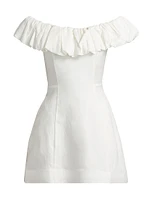 Uma Puff Off-the-Shoulder Linen-Blend A-Line Minidress