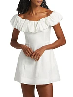 Uma Puff Off-the-Shoulder Linen-Blend A-Line Minidress
