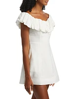 Uma Puff Off-the-Shoulder Linen-Blend A-Line Minidress