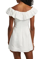 Uma Puff Off-the-Shoulder Linen-Blend A-Line Minidress
