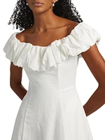 Uma Puff Off-the-Shoulder Linen-Blend A-Line Minidress