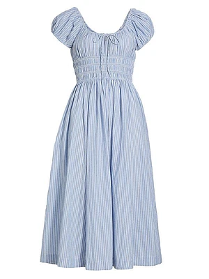 Quinn Striped Cotton Scoopneck Midi-Dress