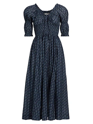 Ischia Printed Smocked Midi-Dress