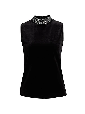 Madelyn Crystal-Embellished Mock Turtleneck Sleeveless Top