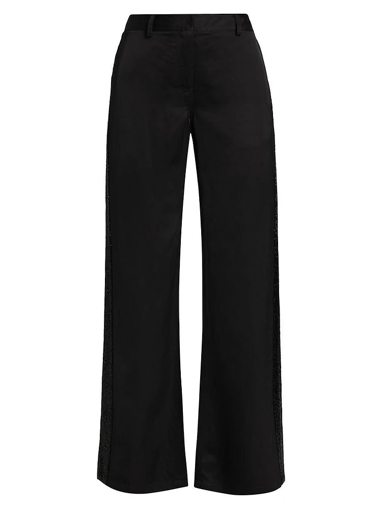 Howard Beaded Linen-Blend Straight-Leg Pants