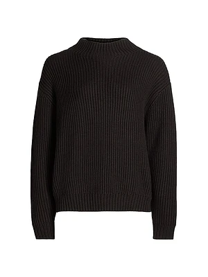 Macie Wool Rib-Knit Zip-Cuff Sweater