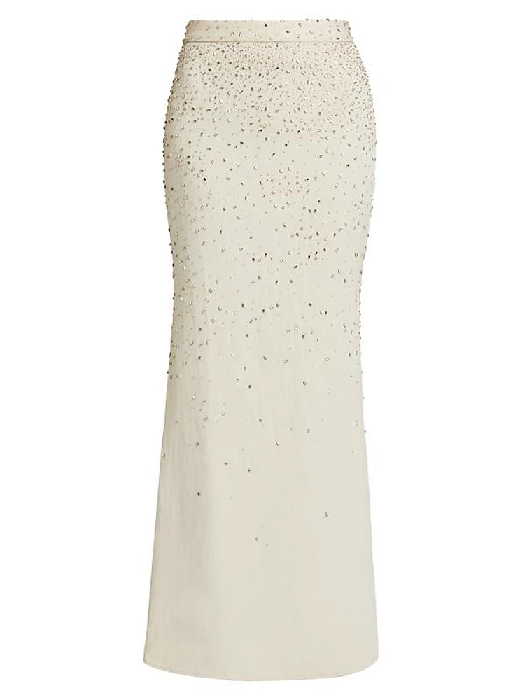 At Last Crystal-Embellished Linen-Blend Maxi Skirt