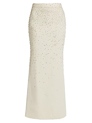 At Last Crystal-Embellished Linen-Blend Maxi Skirt