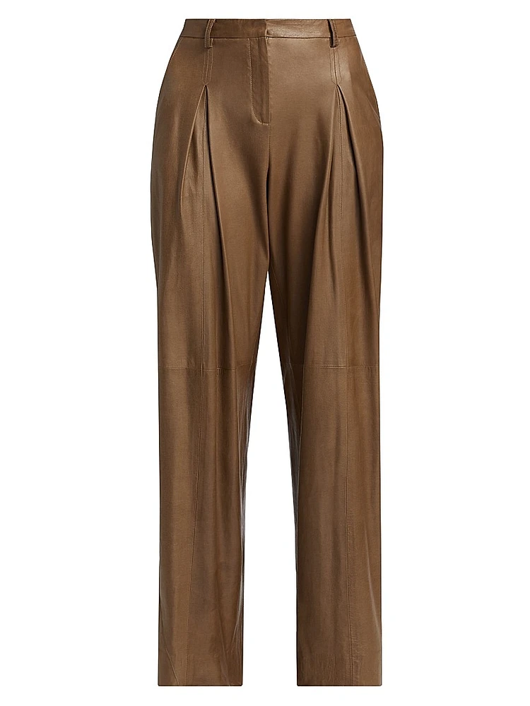 Sullivan Leather Pleated Wide-Leg Pants