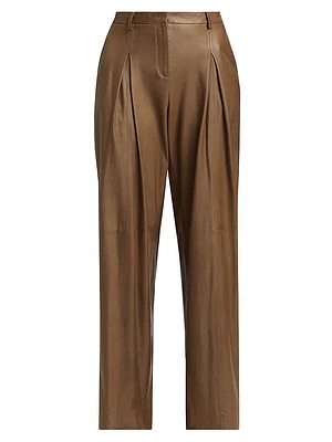 Sullivan Leather Pleated Wide-Leg Pants