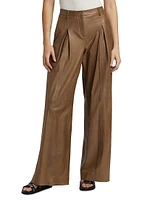 Sullivan Leather Pleated Wide-Leg Pants