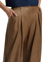 Sullivan Leather Pleated Wide-Leg Pants