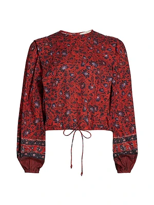Prisha Floral Cotton-Blend Long-Sleeve Blouse