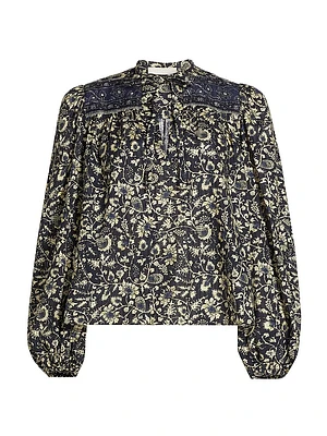Tillie Floral Cotton-Blend Tieneck Blouse