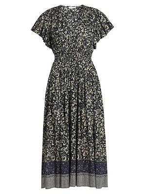 Lyria Floral Cotton-Blend Midi-Dress