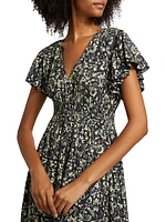 Lyria Floral Cotton-Blend Midi-Dress