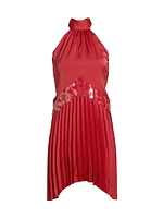 Marcia Sequin-Embellished Pleated Halterneck Minidress