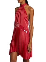 Marcia Sequin-Embellished Pleated Halterneck Minidress