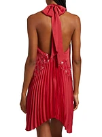 Marcia Sequin-Embellished Pleated Halterneck Minidress
