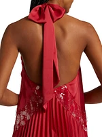Marcia Sequin-Embellished Pleated Halterneck Minidress
