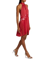 Marcia Sequin-Embellished Pleated Halterneck Minidress