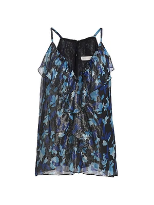 Rosemarie Floral Metallic Silk Sleeveless Top