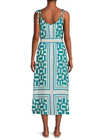 Geometric Blouson Tie-Strap Midi-Dress