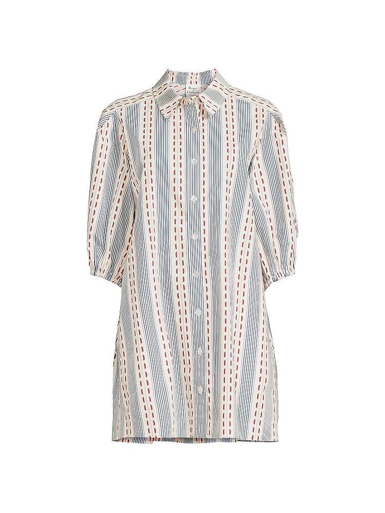 Dash Stripe Tucked Sleeve Mini-Shirtdress