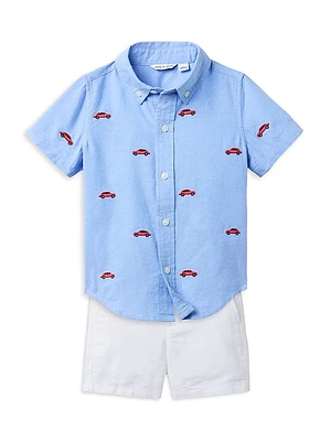 Little Boy's & Embroidered Oxford Shirt Shorts Set