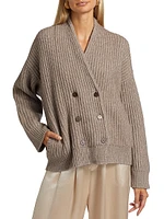 Rib-Knit Double-Breasted Jacket