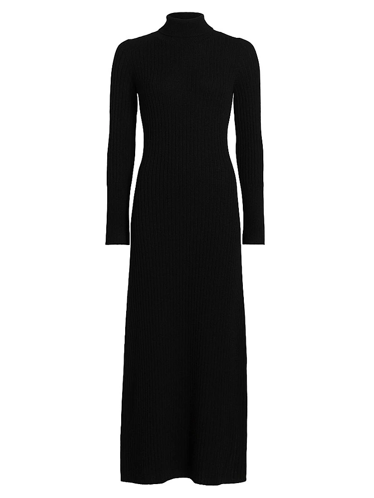 Cashmere Rib-Knit Turtleneck Dress