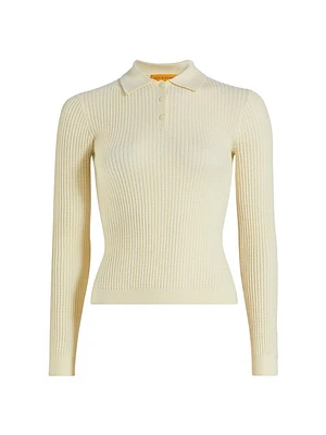 Shrunken Cashmere Long-Sleeve Polo Shirt