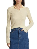 Shrunken Cashmere Long-Sleeve Polo Shirt