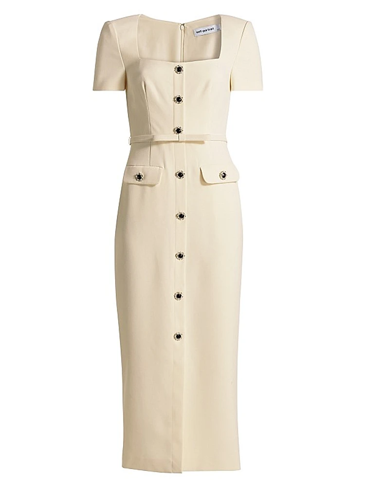Crêpe Button-Front Midi-Dress
