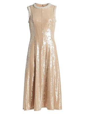 Sequined Faux-Pearl-Embellished Midi-Dress