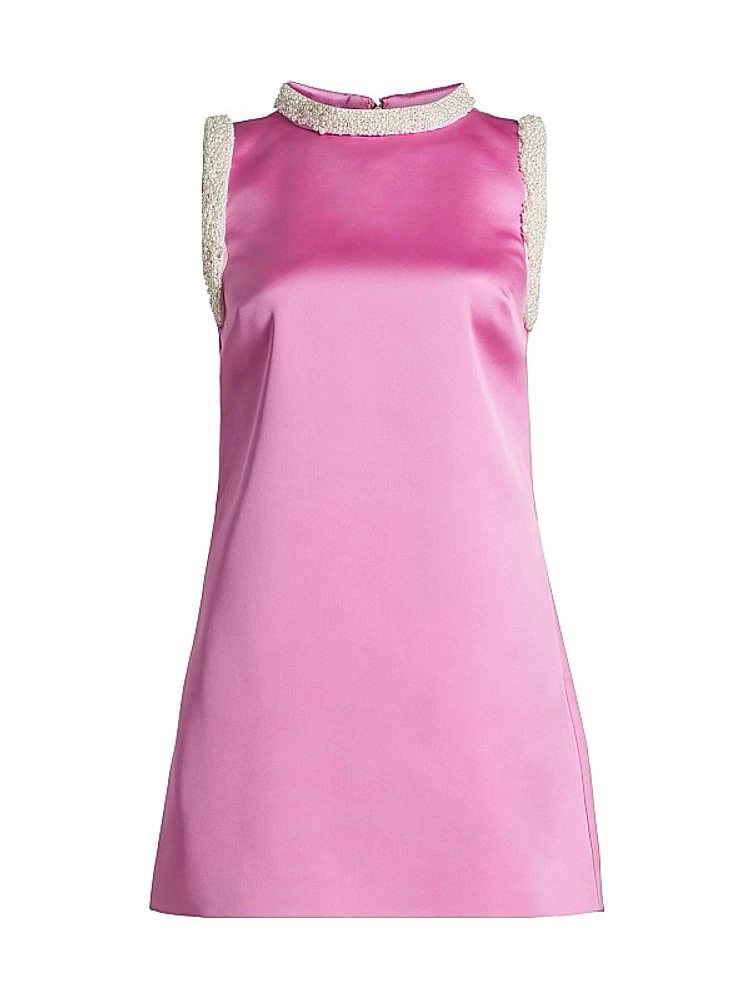 Faux-Pearl-Embellished Satin Minidress
