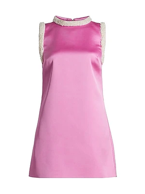 Faux-Pearl-Embellished Satin Minidress