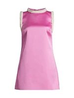 Faux-Pearl-Embellished Satin Minidress