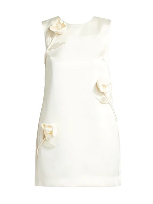 Floral Appliqué Satin Minidress