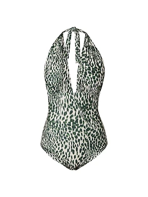 Animal-Print Plunging V-neck One-Piece Swimsuit