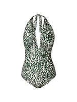 Animal-Print Plunging V-neck One-Piece Swimsuit