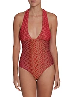 Chevron Halterneck One-Piece Swimsuit