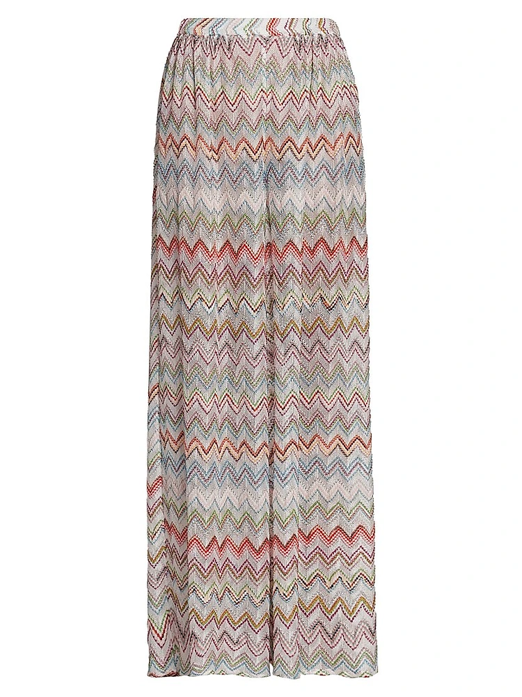Sheer Striped Knit Wide-Leg Trousers